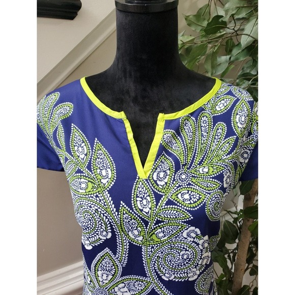 Luxology Womens Blue Floral Polyester V-Neck Short Sleeve Knee Length Dress 14 - Picture 2 of 13